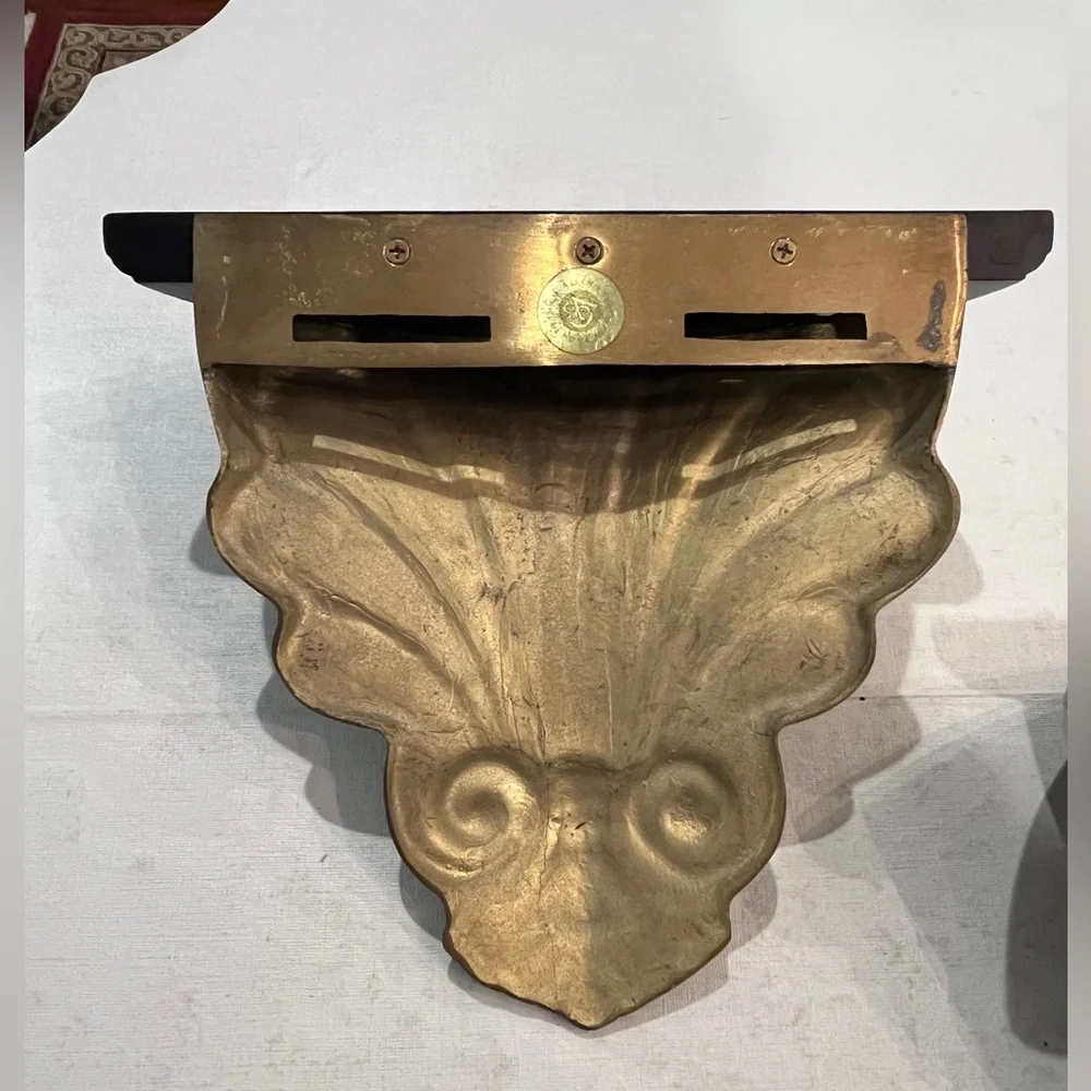 Vintage Ethan Allen brass shell scroll Wall Decor Shelves. Absolutely stunning!